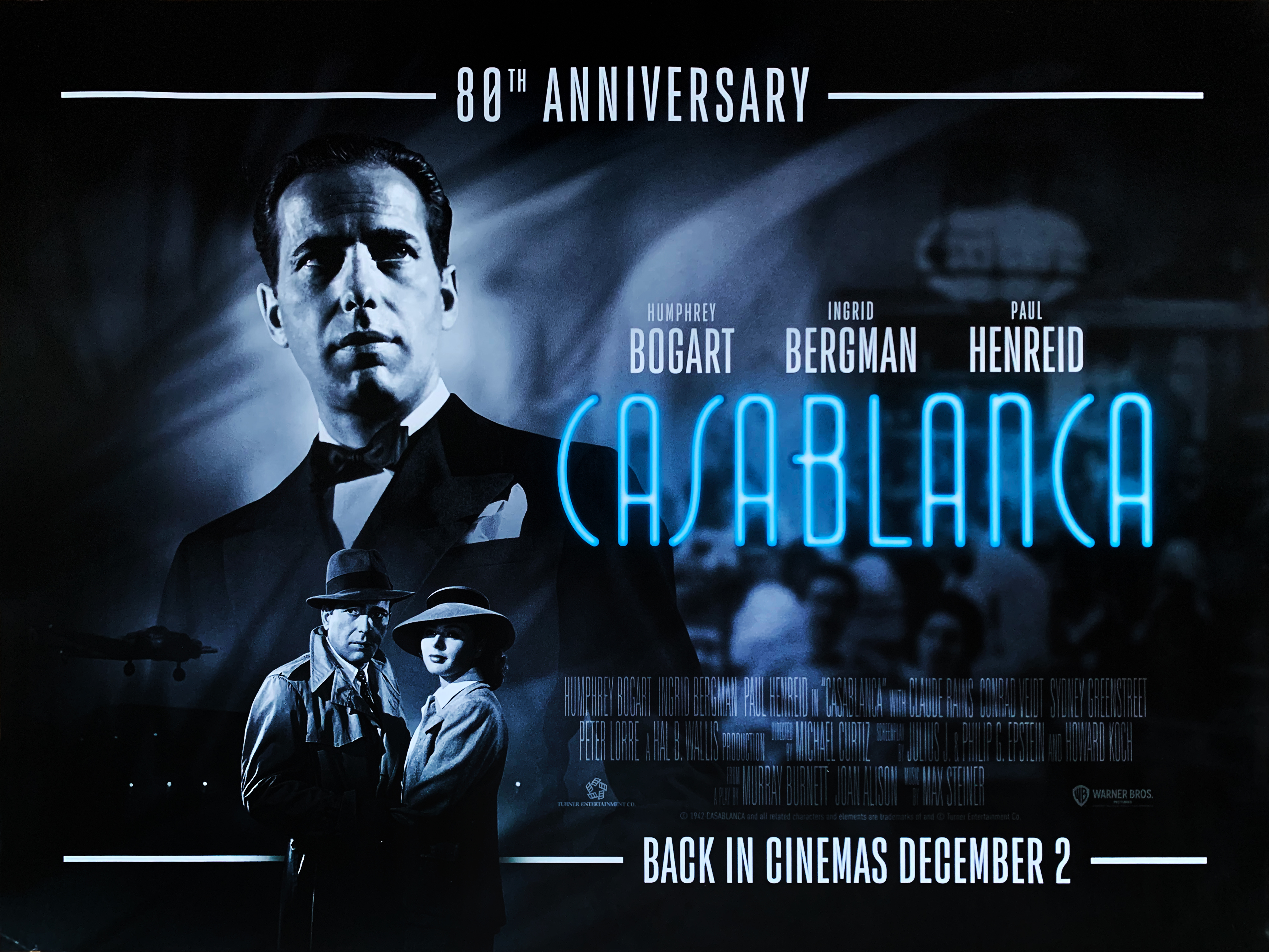 Casablance 80th anniversary movie quad poster