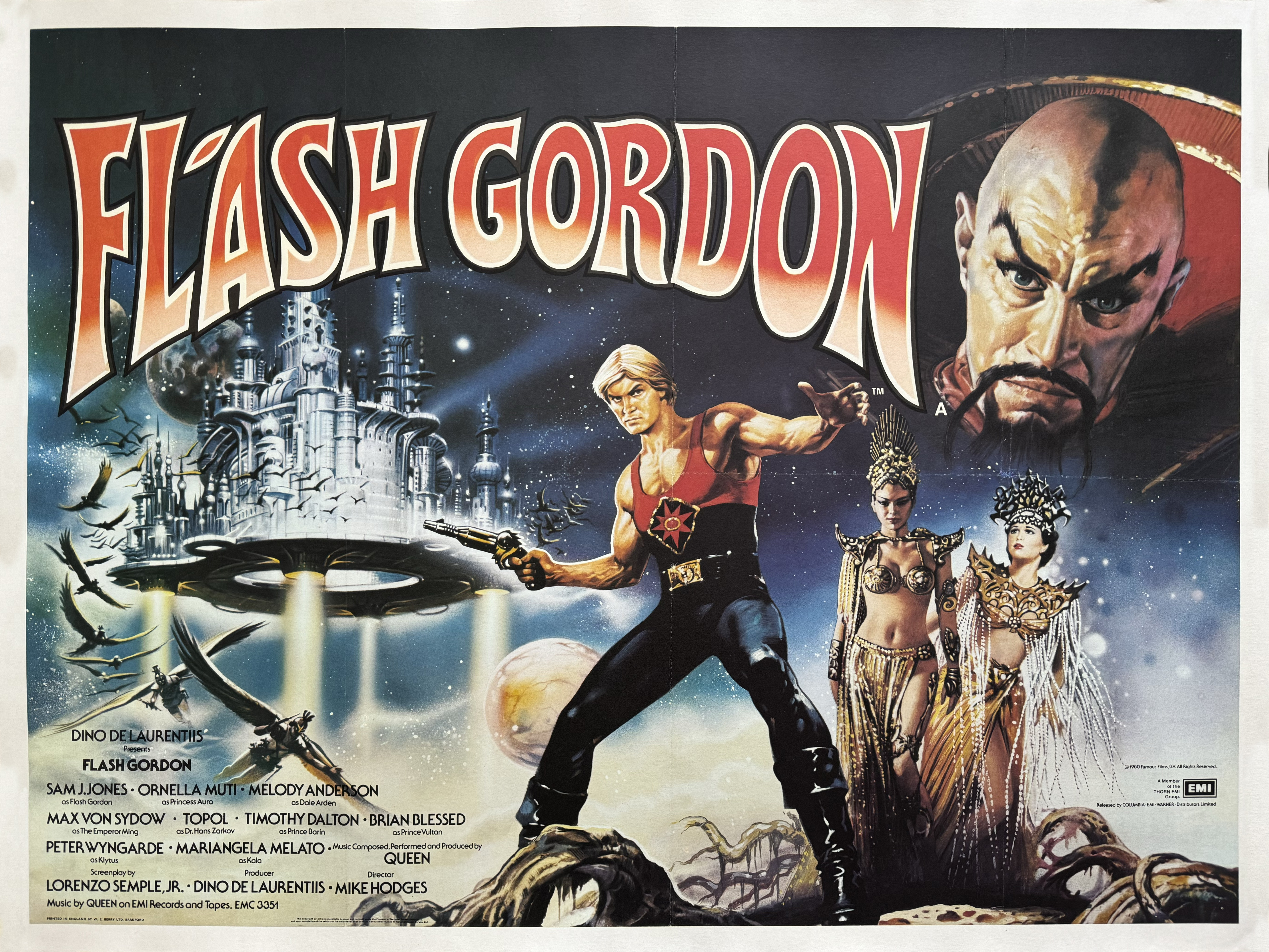 Flash Gordon movie quad poster linen-backed